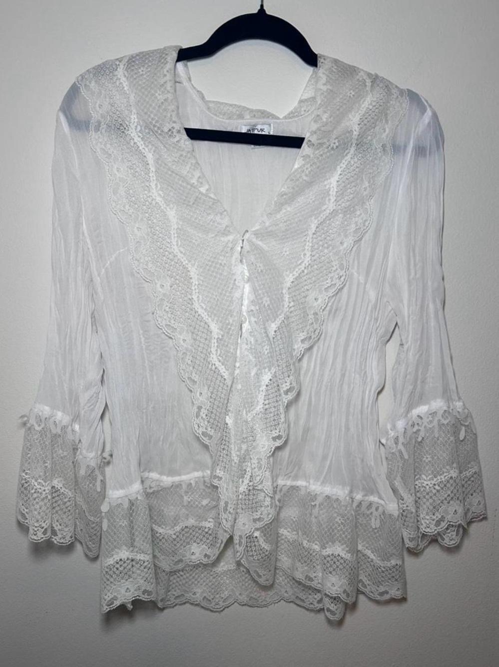 Vintage Y2K Sheer White Lace Peasant Blouse Dôen Style Large